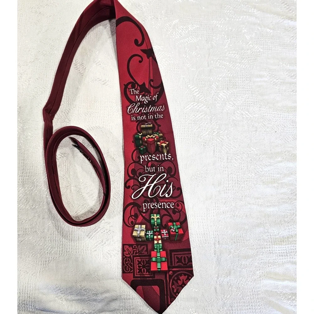 Eagles Wings Mens Christmas Tie 100% Silk Christian Red His Presence 58 Inch